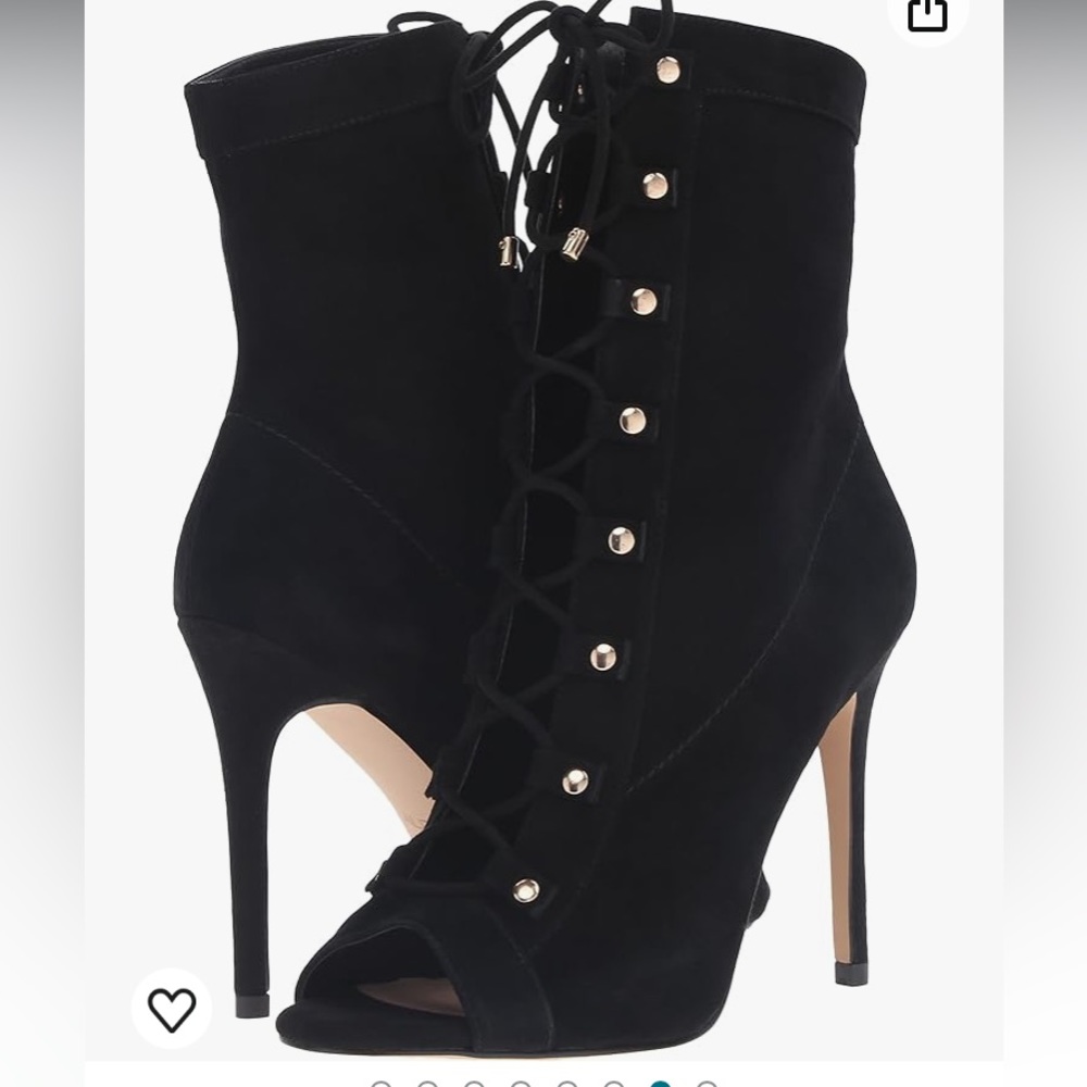 Aldo Porchiano Black Suede Lace-Up Peep Toe Booties_ - Picture 3 of 16